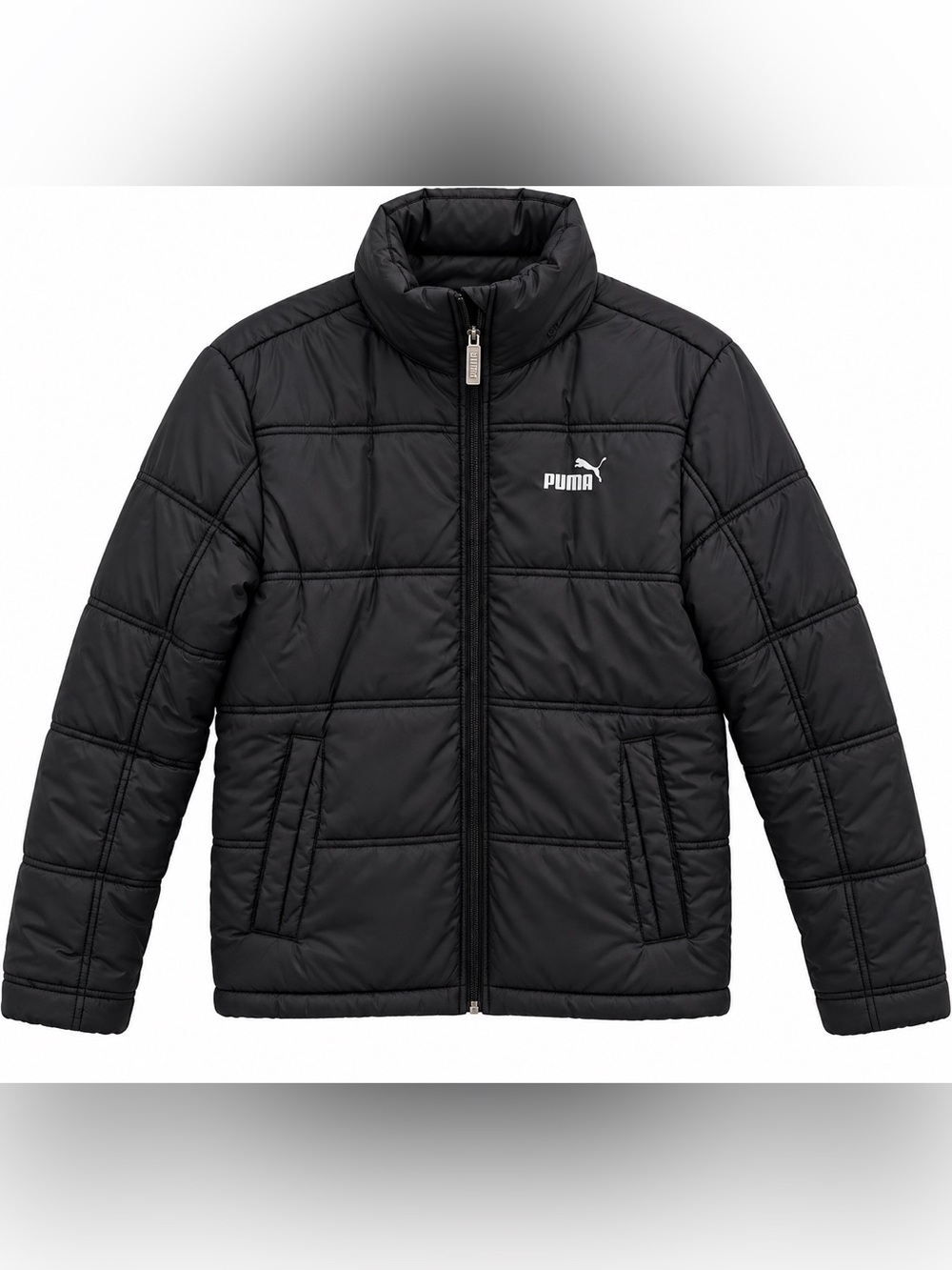 Puma Men's Black Quilted Stand-Collar Puffer Jacket- Size S